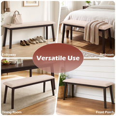 43.5 Inch Upholstered Entryway Bench with Rubber Wood Frame-Beige