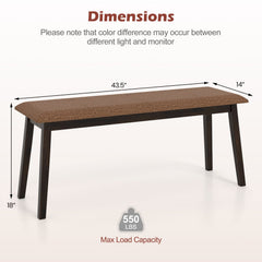 43.5 Inch Upholstered Entryway Bench with Rubber Wood Frame-Brown