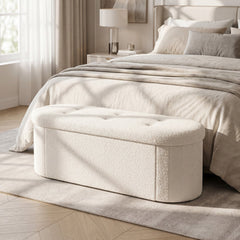 43 inches Folding Teddy Storage Ottoman Bench with Dividers for Living Room and Bedroom-Beige