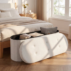 43 inches Folding Teddy Storage Ottoman Bench with Dividers for Living Room and Bedroom-Beige