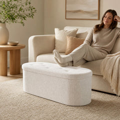 43 inches Folding Teddy Storage Ottoman Bench with Dividers for Living Room and Bedroom-Beige