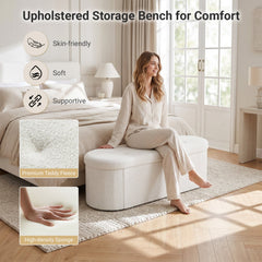 43 inches Folding Teddy Storage Ottoman Bench with Dividers for Living Room and Bedroom-Beige