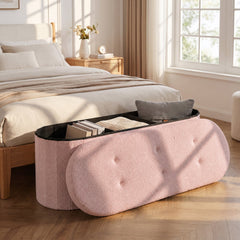 43 inches Folding Teddy Storage Ottoman Bench with Dividers for Living Room and Bedroom-Pink