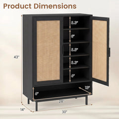 43 Inch 6-Tier Tall Shoe Cabinet with Double Doors-Black
