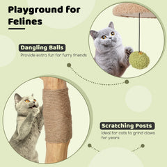 43 Inch Pear Wood Cat Tree with House Shaped Condo, 17 Inch Perch and Jute Posts, Green
