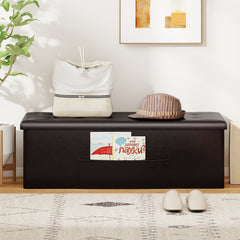 43 Inches Folding Storage Ottoman Bench Foot Rest Stool End of Bed Bench-Brown