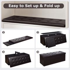 43 Inches Folding Storage Ottoman Bench Foot Rest Stool End of Bed Bench-Brown