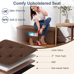 43 Inches Folding Storage Ottoman Bench Linen End of Bed Bench with Padded Seat-Brown