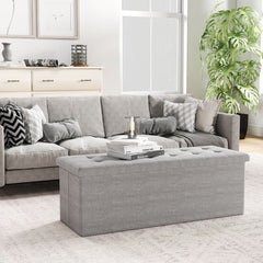 43 Inches Folding Storage Ottoman Bench Linen End of Bed Bench with Padded Seat-Light Gray