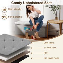 43 Inches Folding Storage Ottoman Bench Linen End of Bed Bench with Padded Seat-Light Gray