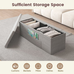 43 Inches Folding Storage Ottoman Bench Linen End of Bed Bench with Padded Seat-Light Gray