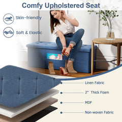 43 Inches Folding Storage Ottoman Bench Linen End of Bed Bench with Padded Seat-Navy