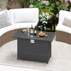 44.5 Inch Propane Fire Pit Table Rattan Gas 2-in-1 with Stainless Steel Burner-Black