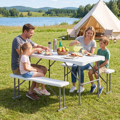 44 inches HDPE Folding Picnic Table Set with 2 Benches-White