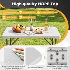 44 inches HDPE Folding Picnic Table Set with 2 Benches-White