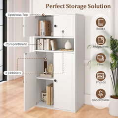 44 Inches Tall Bookshelf with Doors and Adjustable Shelf-2 Pieces