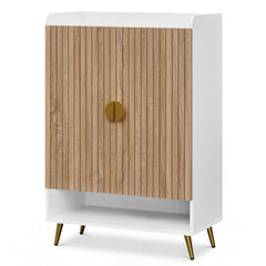 44 inches Tall Shoe Storage Cabinet with 7-Tier Doors and Adjustable Shelves for Entryway-Natural