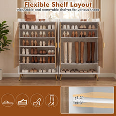 44 inches Tall Shoe Storage Cabinet with 7-Tier Doors and Adjustable Shelves for Entryway-Natural