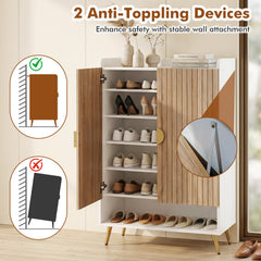 44 inches Tall Shoe Storage Cabinet with 7-Tier Doors and Adjustable Shelves for Entryway-Natural