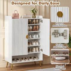 44 inches Tall Shoe Storage Cabinet with 7-Tier Doors and Adjustable Shelves for Entryway-White