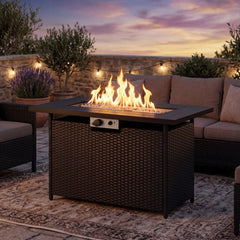 44.5 Inch Propane Fire Pit Table Rattan Gas 2-in-1 with Stainless Steel Burner-Black & Gray