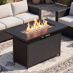 44.5 Inch Propane Fire Pit Table Rattan Gas 2-in-1 with Stainless Steel Burner-Black & Gray