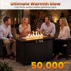 44.5 Inch Propane Fire Pit Table Rattan Gas 2-in-1 with Stainless Steel Burner-Black & Gray