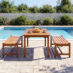 44 inches Patio Wood Bench Set of 2 Outdoor Solid Hardwood Dining Bench with Teak Oil Finish