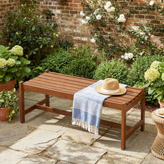 44 inches Patio Wood Bench Set of 2 Outdoor Solid Hardwood Dining Bench with Teak Oil Finish
