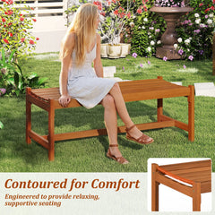 44 inches Patio Wood Bench Set of 2 Outdoor Solid Hardwood Dining Bench with Teak Oil Finish