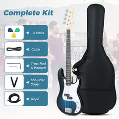 45.5 Inch Electric Bass Guitar with Double Pickups and Gig Bag for Beginners-Blue