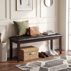 45.5 inches PU Leather Upholstered Bench with Soft Padded Seat and Strong Rubber Wood Legs-Brown