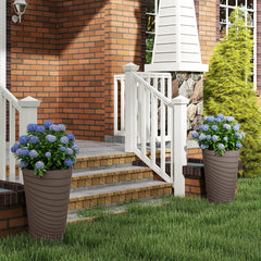 45 cm Tall Flower Pot Set of 2 with Insert Bucket and Handle Design-Brown