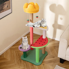 45 Inch Fruit Themed Cat Tree with Crown Top Perch, Watermelon Platform and Sisal Posts