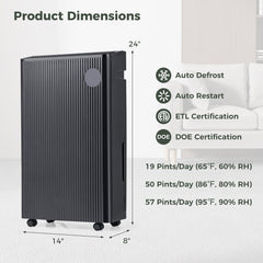 57 Pint Dehumidifier for 4500 Sq Ft, 19 Pints DOE, 4 Modes, 120 Degree Swing, 1.5 Gallon Tank, Black