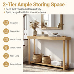 46 Inch Solid Wood Console Table 2-Tier Narrow Farmhouse Sofa Table