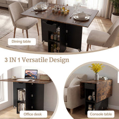 47.5 Inch Farmhouse Extendable Wooden Dinner Table with Lockable Wheels-Rustic Brown