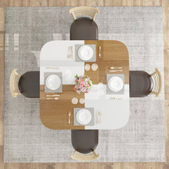 47.5 inch Modern Dining Table, Square Kitchen Table with Mix-colored Tabletop-Natural