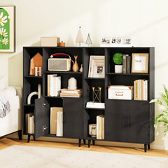 4 Inch Floor Bookshelf with 5 Open Compartments and Storage Cabinet-Black