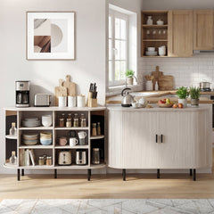 47 Inch Fluted Sideboard Buffet Cabinet with Tambour Sliding Doors and Metal Legs-Grey