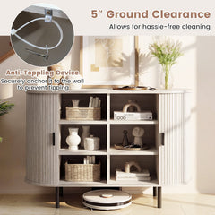 47 Inch Fluted Sideboard Buffet Cabinet with Tambour Sliding Doors and Metal Legs-Grey