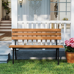 47 Inch Outdoor Acacia Wood Bench with Metal Frame and Slatted Seat