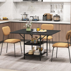 47 Inch Rectangular Dining Table with 2 Open Storage Shelves and Sturdy Metal Legs for 4-6-Black