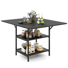 47 Inch Rectangular Dining Table with 2 Open Storage Shelves and Sturdy Metal Legs for 4-6-Black