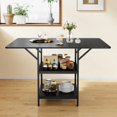 47 Inch Rectangular Dining Table with 2 Open Storage Shelves and Sturdy Metal Legs for 4-6-Black