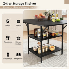 47 Inch Rectangular Dining Table with 2 Open Storage Shelves and Sturdy Metal Legs for 4-6-Black