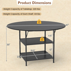 47 Inch Round Dining Table for 4-6 People Large Kitchen Table with 2-Tier Storage Shelves-Black