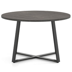 47 Inch Round Dining Table with Stable X-shaped Base and Round Thickened Tabletop-Grey