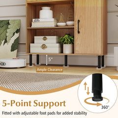 47 Inch Storage Cabinet Freestanding Bookcase with 2 Doors and 4 Open Shelves-Natural