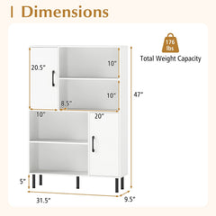 47 Inch Storage Cabinet Freestanding Bookcase with 2 Doors and 4 Open Shelves-White